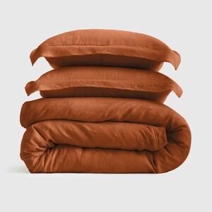 QUINCE European Linen Double Flange Duvet Cover Set King/C. King Terracotta 4412